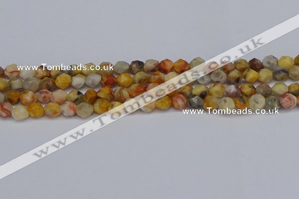 CNG6222 15.5 inches 6mm faceted nuggets yellow crazy lace agate beads