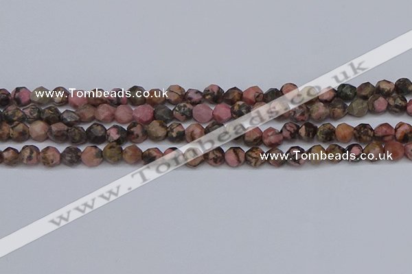 CNG6252 15.5 inches 6mm faceted nuggets rhodonite beads