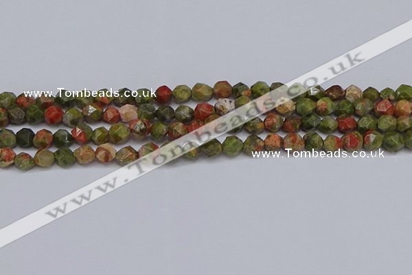 CNG6254 15.5 inches 6mm faceted nuggets unakite beads wholesale