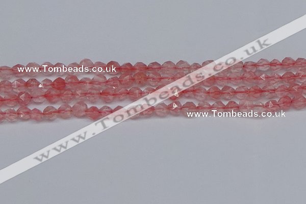 CNG6260 15.5 inches 6mm faceted nuggets cherry quartz beads