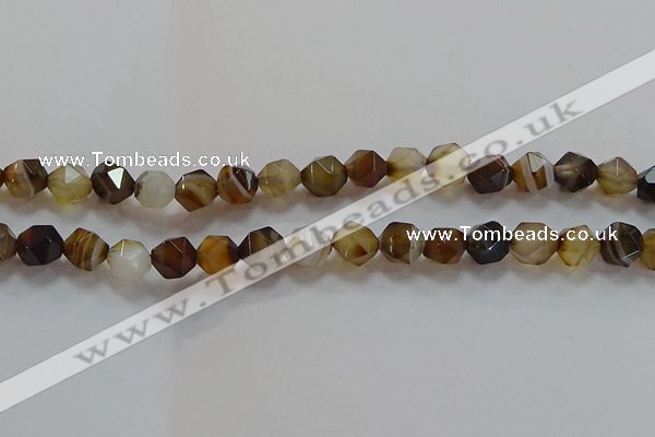 CNG6518 15.5 inches 10mm faceted nuggets line agate beads