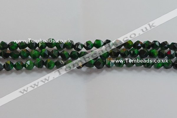 CNG6546 15.5 inches 6mm faceted nuggets green tiger eye beads