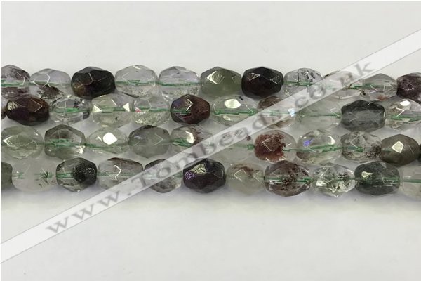 CNG6961 10*12mm - 10*14mm faceted nuggets green phantom quartz beads