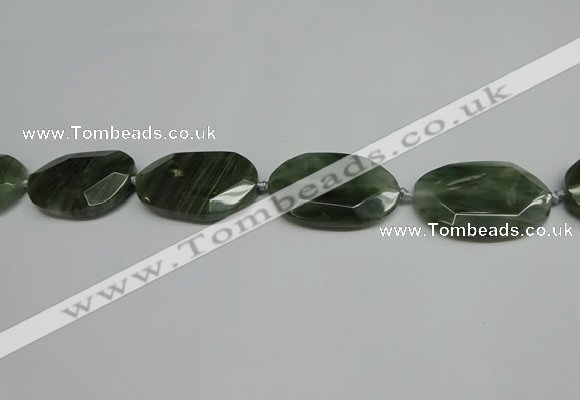 CNG7096 25*35mm - 35*45mm faceted freeform green hair stone beads