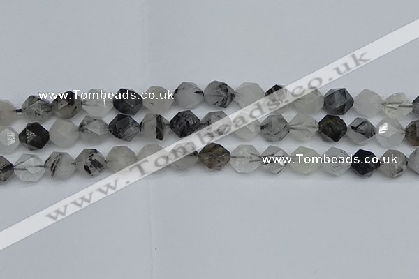 CNG7247 15.5 inches 10mm faceted nuggets black rutilated quartz beads
