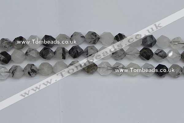 CNG7248 15.5 inches 12mm faceted nuggets black rutilated quartz beads