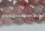 CNG7256 15.5 inches 8mm faceted nuggets strawberry quartz beads