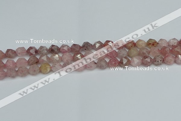 CNG7256 15.5 inches 8mm faceted nuggets strawberry quartz beads