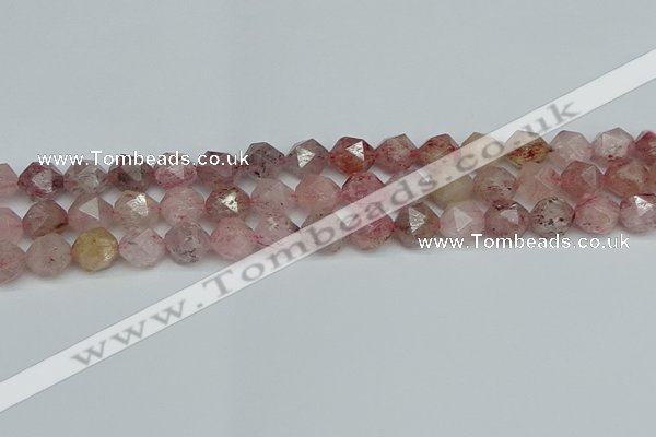 CNG7257 15.5 inches 10mm faceted nuggets strawberry quartz beads