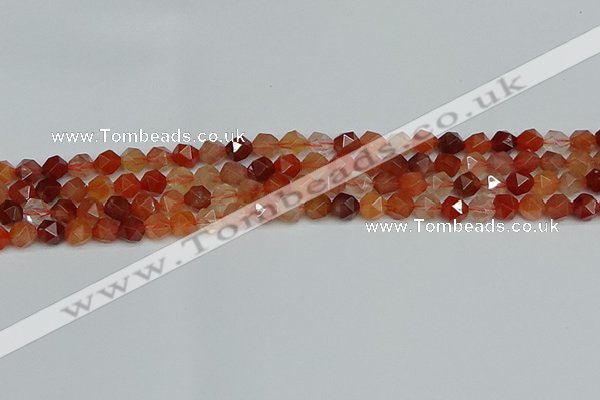 CNG7280 15.5 inches 6mm faceted nuggets red rabbit hair quartz beads