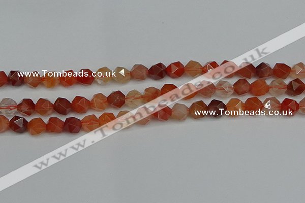 CNG7281 15.5 inches 8mm faceted nuggets red rabbit hair quartz beads