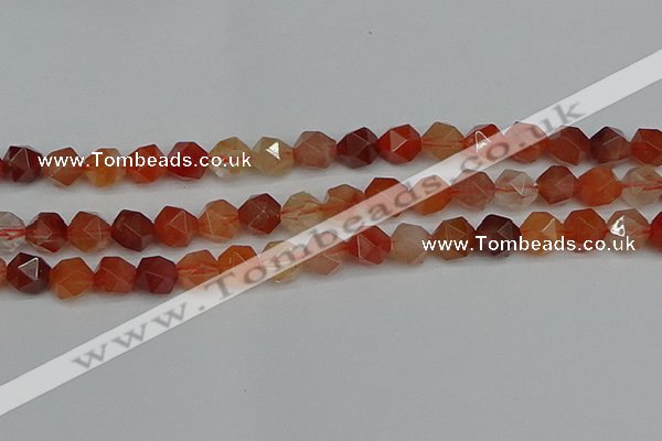 CNG7282 15.5 inches 10mm faceted nuggets red rabbit hair quartz beads