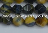 CNG7312 15.5 inches 10mm faceted nuggets golden & blue tiger eye beads