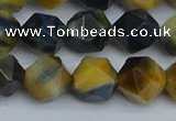 CNG7313 15.5 inches 12mm faceted nuggets golden & blue tiger eye beads