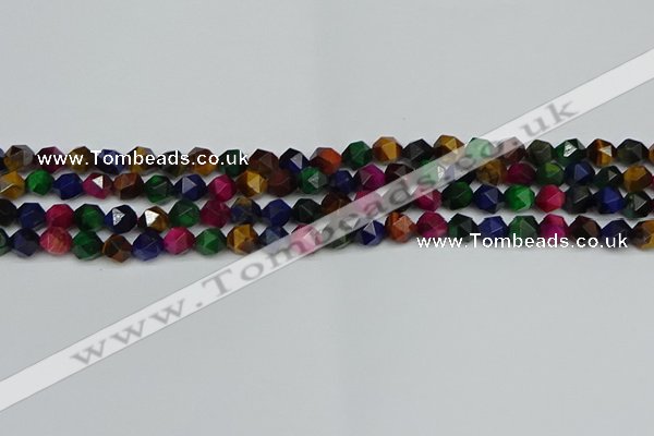 CNG7330 15.5 inches 6mm faceted nuggets mixed tiger eye beads