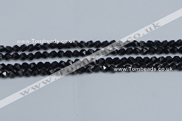 CNG7350 15.5 inches 6mm faceted nuggets Black agate beads