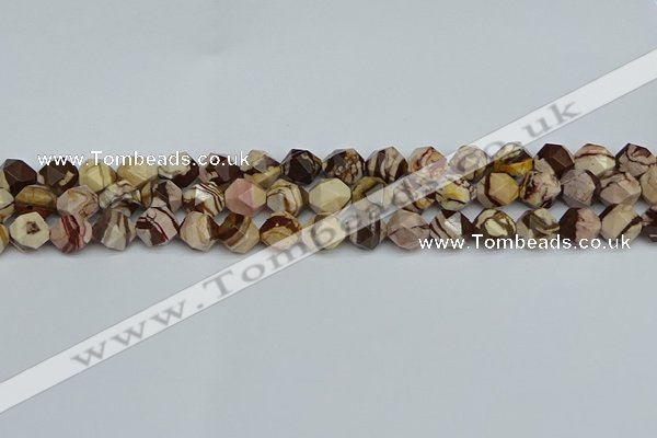 CNG7381 15.5 inches 8mm faceted nuggets zebra jasper beads