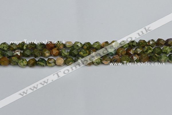 CNG7395 15.5 inches 6mm faceted nuggets rhyolite gemstone beads