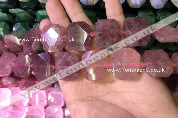 CNG7564 18*25mm - 20*28mm faceted freeform strawberry quartz beads