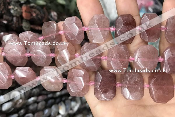 CNG7756 13*18mm - 15*25mm faceted freeform strawberry quartz beads