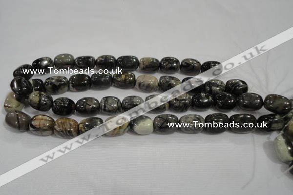 CNG777 15.5 inches 13*18mm nuggets black line jasper beads wholesale