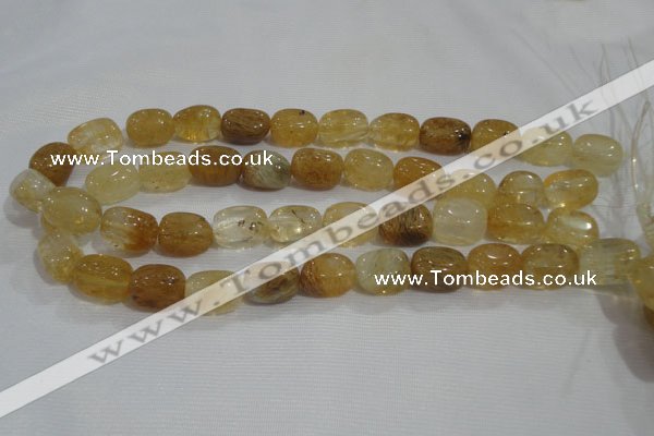 CNG782 15.5 inches 13*18mm nuggets golden rutilated quartz glass beads