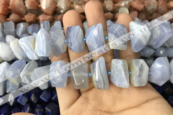 CNG7898 12*16mm - 15*20mm faceted nuggets blue chalcedony beads