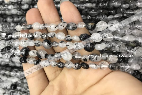 CNG8009 15.5 inches 6*8mm nuggets black rutilated quartz beads