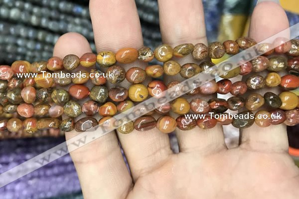 CNG8022 15.5 inches 6*8mm nuggets red moss agate beads