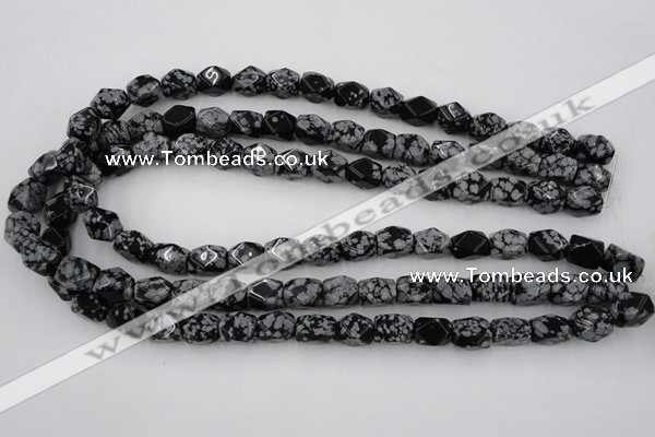 CNG820 15.5 inches 9*12mm faceted nuggets snowflake obsidian beads