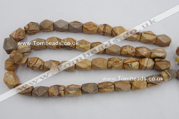 CNG842 15.5 inches 13*18mm faceted nuggets picture jasper beads