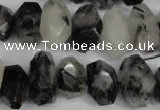 CNG856 15.5 inches 10*16mm faceted nuggets black rutilated quartz beads