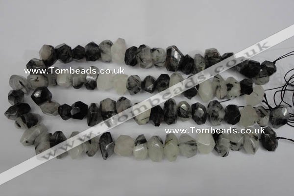 CNG856 15.5 inches 10*16mm faceted nuggets black rutilated quartz beads