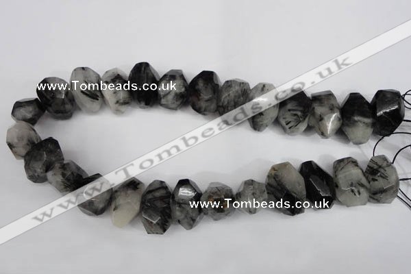 CNG857 15.5 inches 14*22mm faceted nuggets black rutilated quartz beads