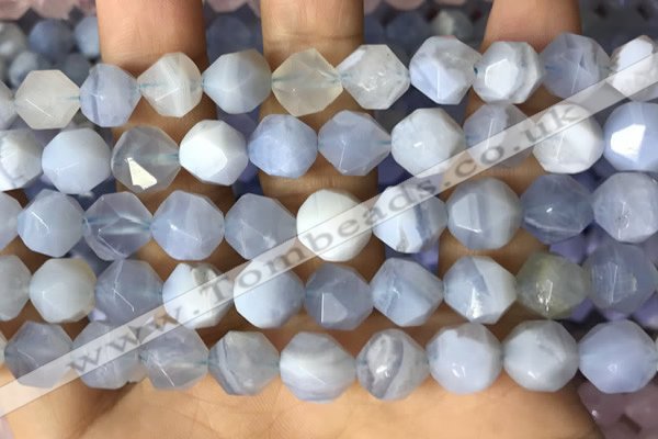 CNG8707 15.5 inches 10mm faceted nuggets blue chalcedony beads