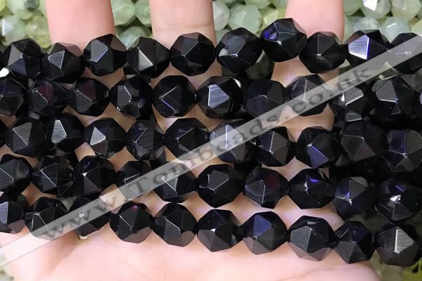 CNG8739 15.5 inches 12mm faceted nuggets black agate beads