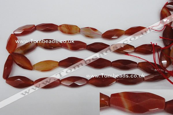 CNG880 15.5 inches 14*30mm faceted rice red agate nugget beads