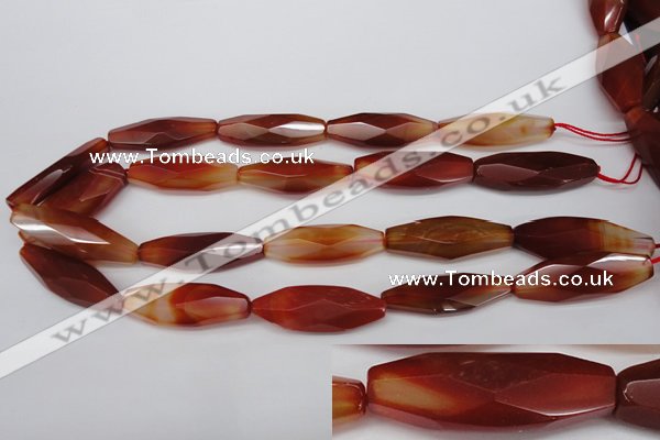 CNG881 15.5 inches 15*40mm faceted rice red agate nugget beads