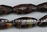 CNG883 15.5 inches 13*28mm faceted rice tiger iron nugget beads