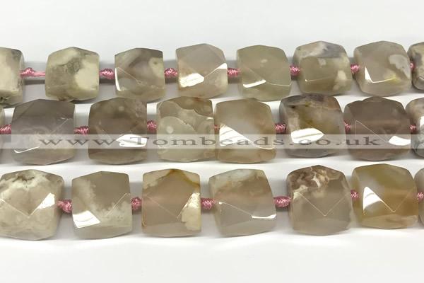 CNG8930 16*17mm - 18*19mm faceted freeform sakura agate beads