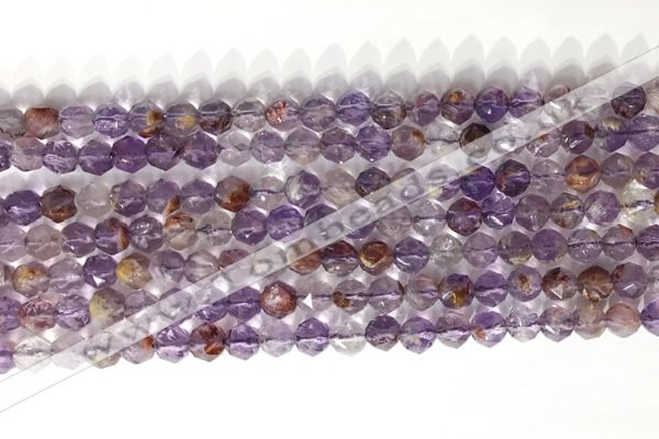 CNG9061 15.5 inches 6mm faceted nuggets purple phantom quartz beads