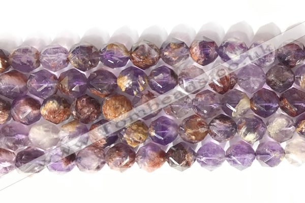 CNG9063 15.5 inches 10mm faceted nuggets purple phantom quartz beads