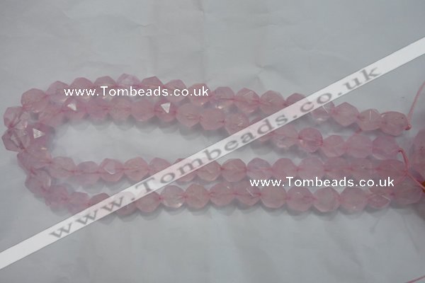 CNG921 15 inches 12mm faceted nuggets rose quartz beads