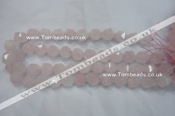 CNG923 15 inches 16mm faceted nuggets rose quartz beads