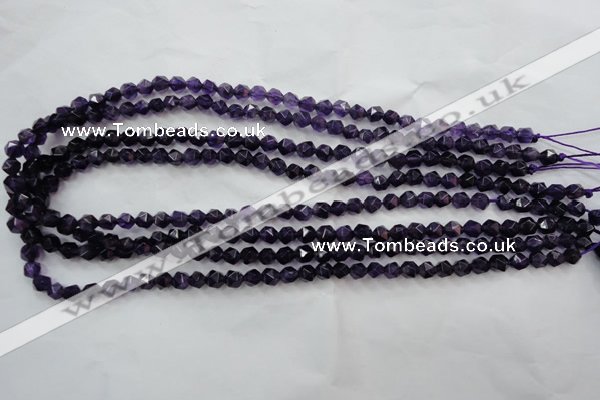 CNG927 15 inches 6mm faceted nuggets amethyst gemstone beads