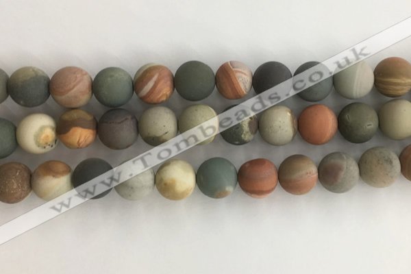 CNI380 15.5 inches 14mm round matte American picture jasper beads