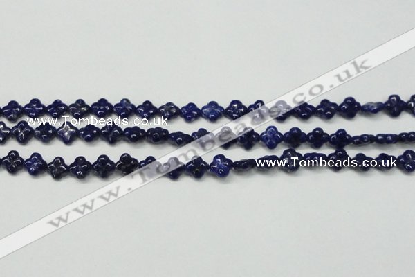 CNL1305 15.5 inches 10mm carved flower natural lapis lazuli beads