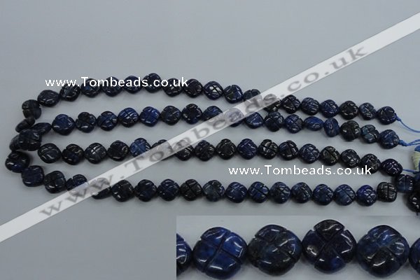 CNL991 15.5 inches 10mm carved flower natural lapis lazuli gemstone beads