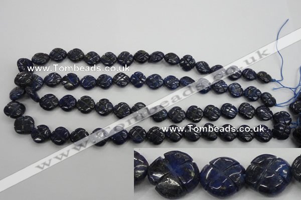 CNL993 15.5 inches 13mm carved flower natural lapis lazuli gemstone beads