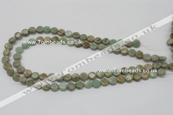 CNS09 16 inches 10mm flat round natural serpentine jasper beads